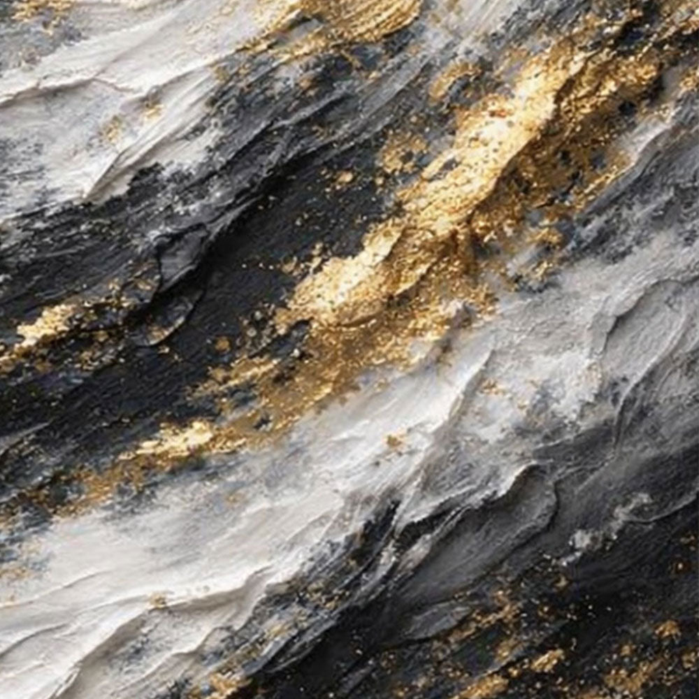 Modern Abstract Black White Gold Thick Impasto Textured Wall Art, Luxury Contemporary Dark Light Contrast Canvas Artwork, Minimalist Yet Glam Living Room Bedroom Office Dining Hallway Decor Painting