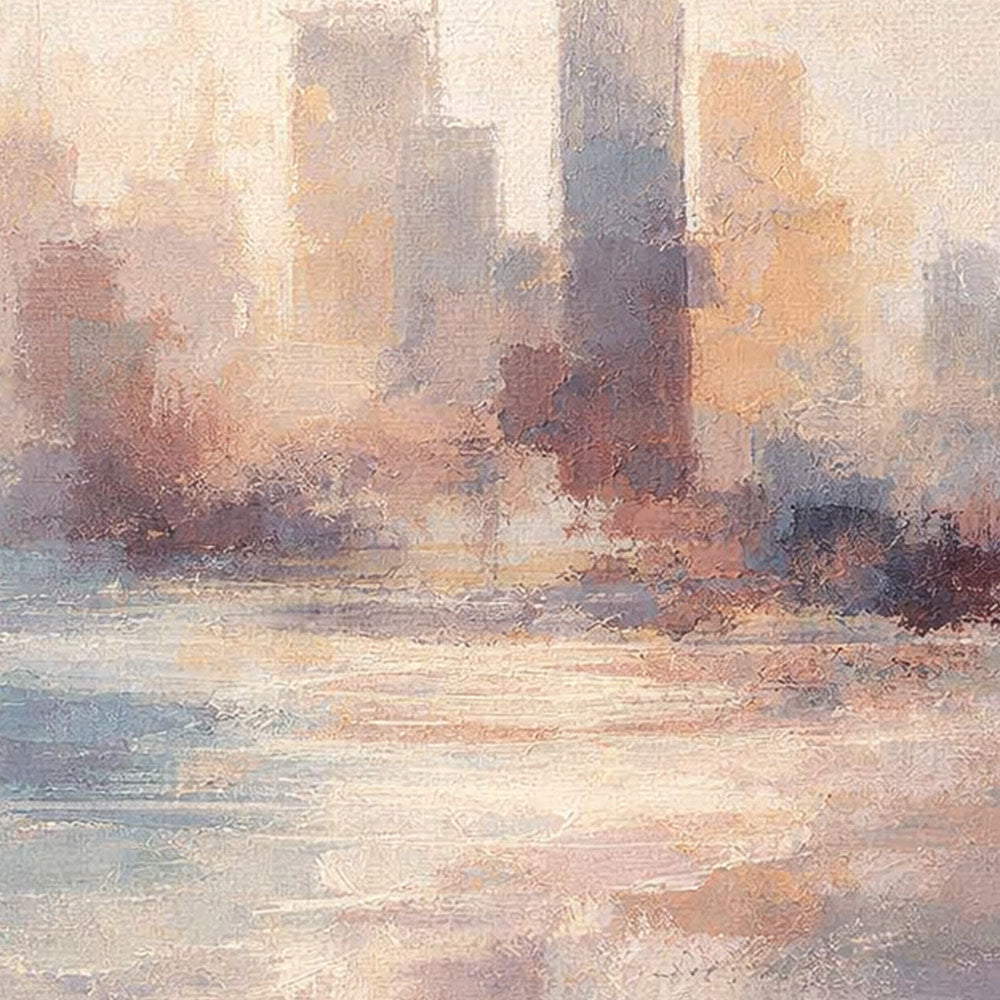 Soft Tonal Impressionist New York City Skyline with Water Reflection Vintage Wall Art for Modern Living, Bedroom, Dining, Office & Hallway Spaces