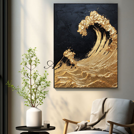 Ocean Wall Art | The Wave Painting | Large Abstract Landscape Wall Art | Gold Wall Art #POS057