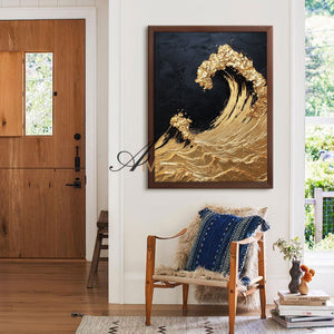 Ocean Wall Art | The Wave Painting | Large Abstract Landscape Wall Art | Gold Wall Art #POS057