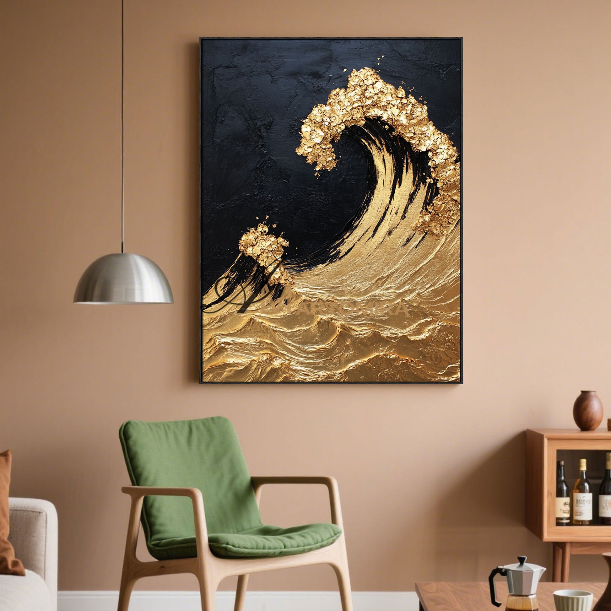 Ocean Wall Art | The Wave Painting | Large Abstract Landscape Wall Art | Gold Wall Art #POS057
