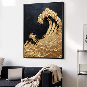Ocean Wall Art | The Wave Painting | Large Abstract Landscape Wall Art | Gold Wall Art #POS057
