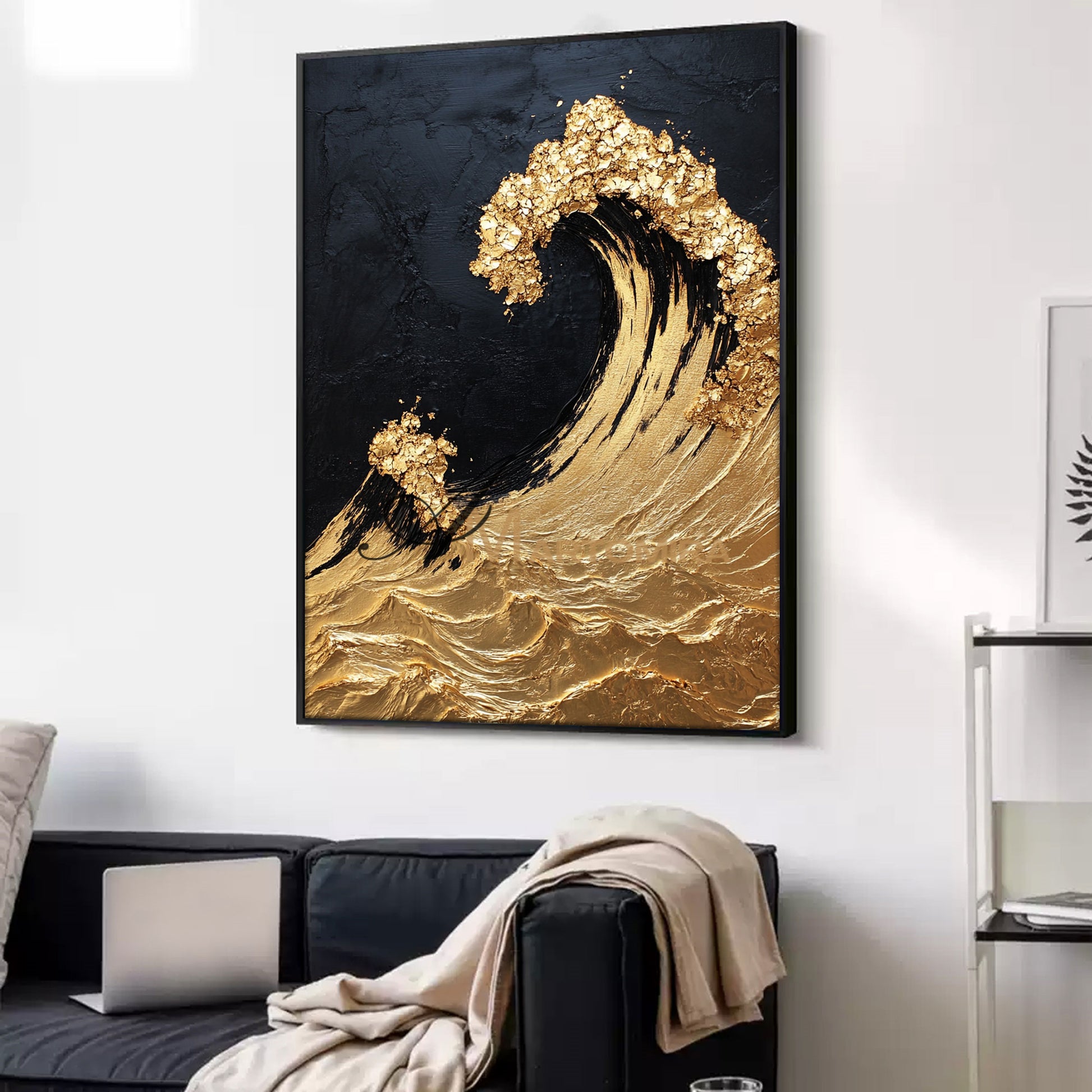 Ocean Wall Art | The Wave Painting | Large Abstract Landscape Wall Art | Gold Wall Art #POS057