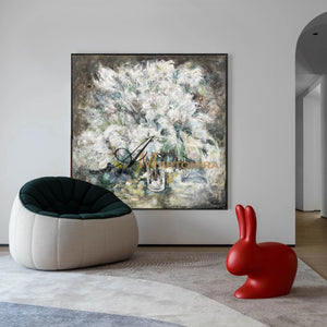 White Flower Wall Art | Abstract Painting Floral | Extra Large Floral Wall Art #NY020