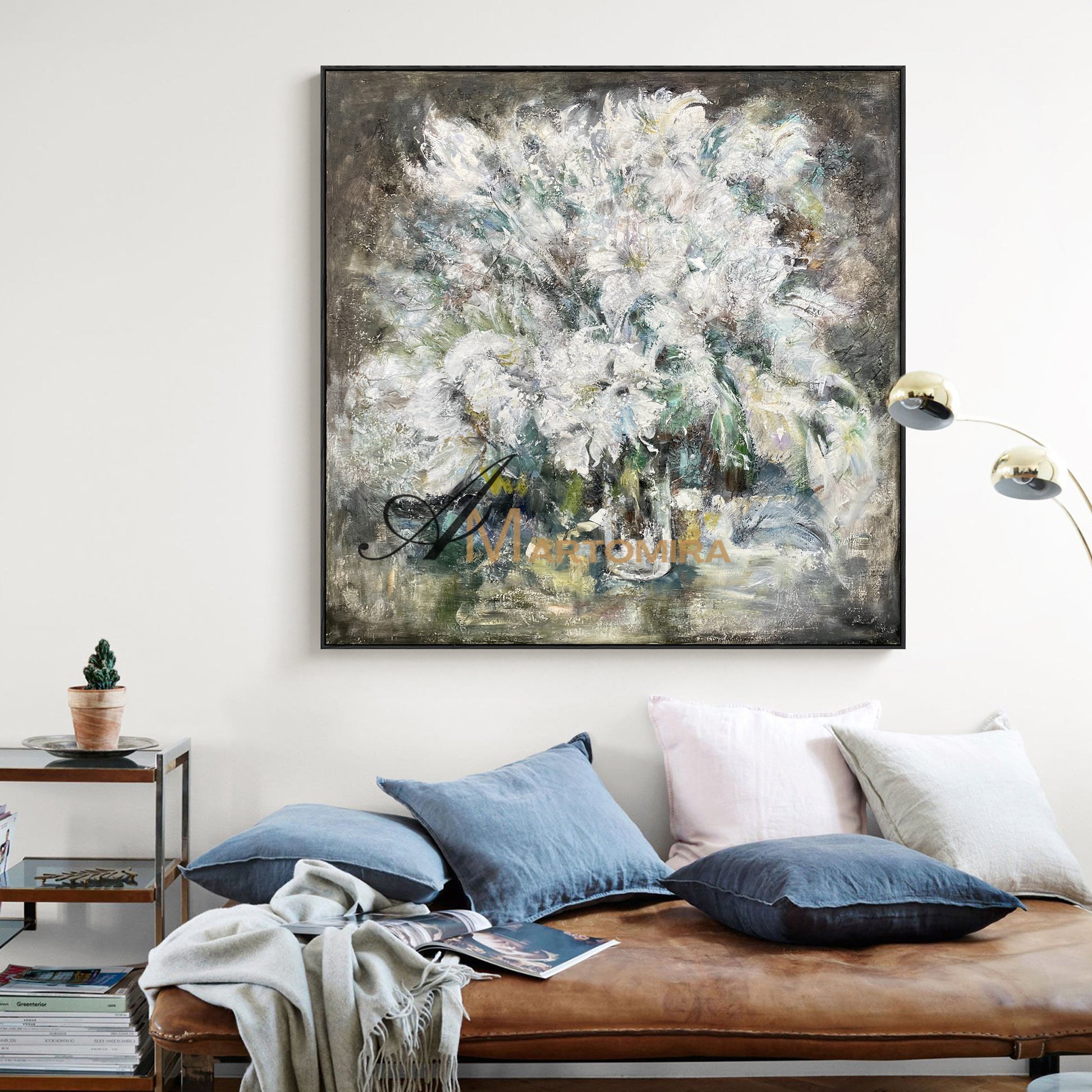 White Flower Wall Art | Abstract Painting Floral | Extra Large Floral Wall Art #NY020