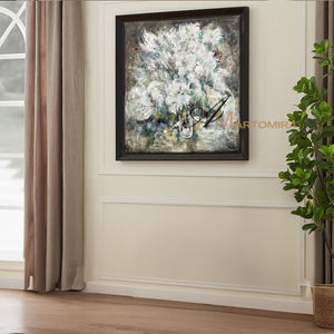 White Flower Wall Art | Abstract Painting Floral | Extra Large Floral Wall Art #NY020