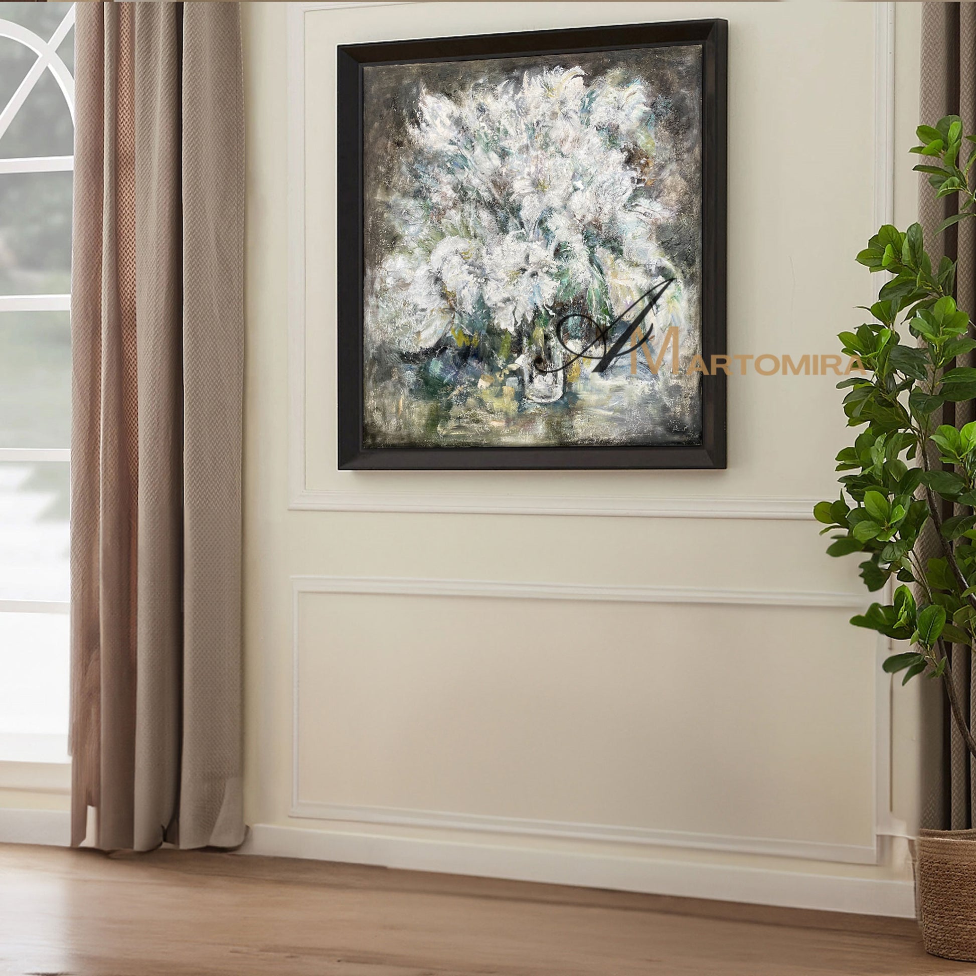 White Flower Wall Art | Abstract Painting Floral | Extra Large Floral Wall Art #NY020