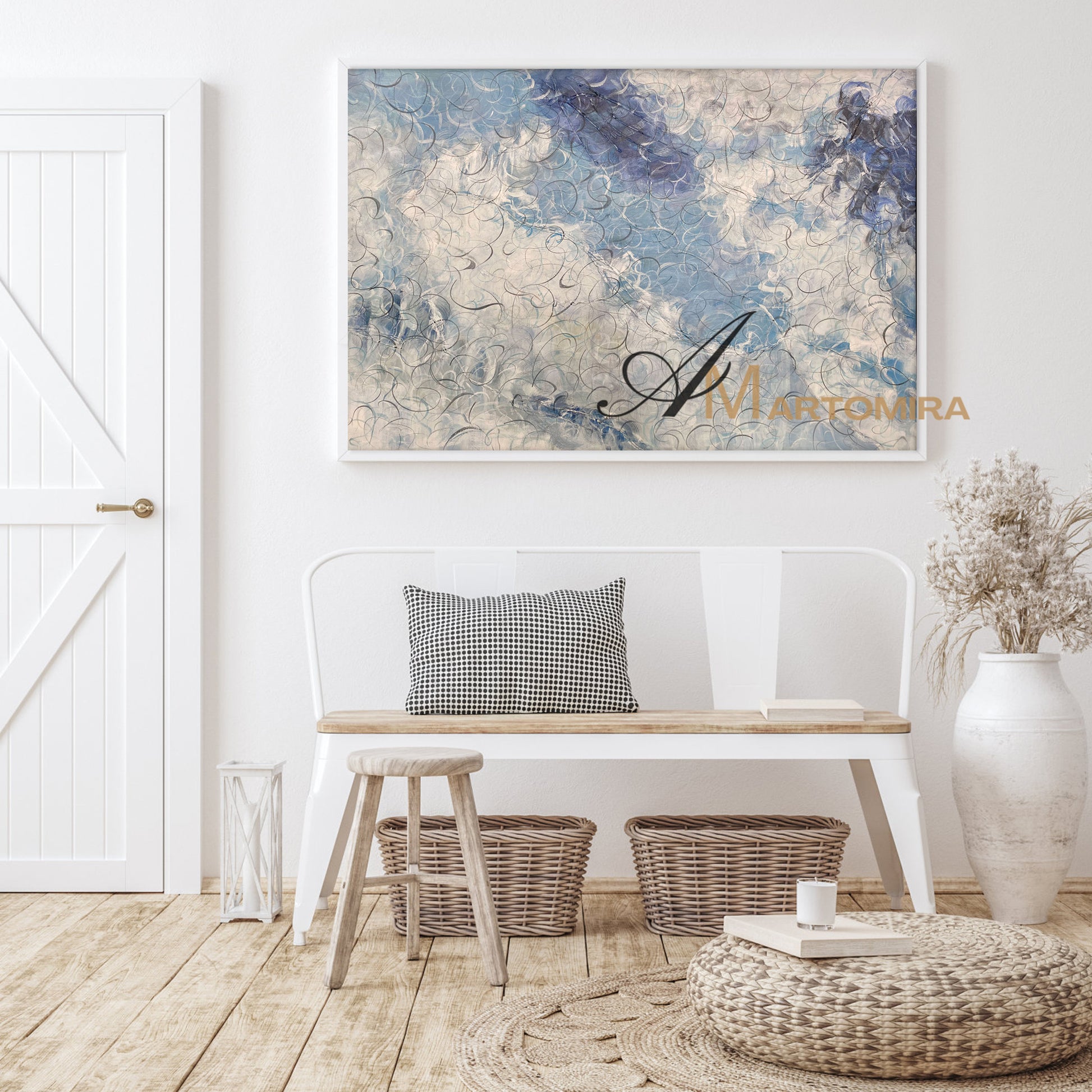 Clouds Wall Art | Blue And White Wall Art | Large Textured Canvas Wall Art | Abstract Landscape Art #NY023