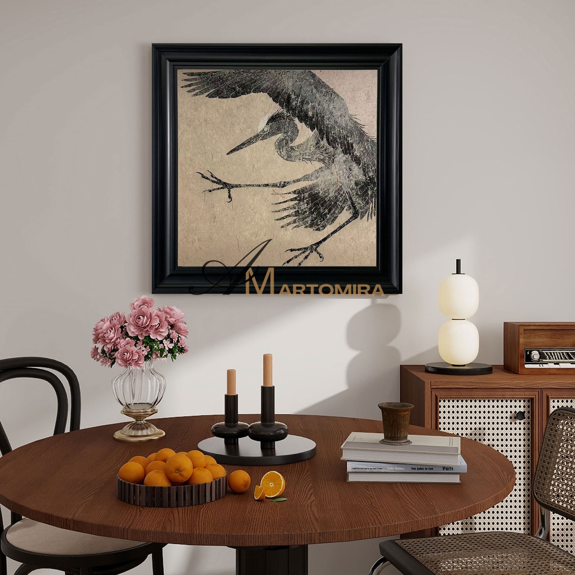 Bird Painting | Crane Painting | Canvas Wall Art For Living Room | Black And Brown Wall Art #MF073
