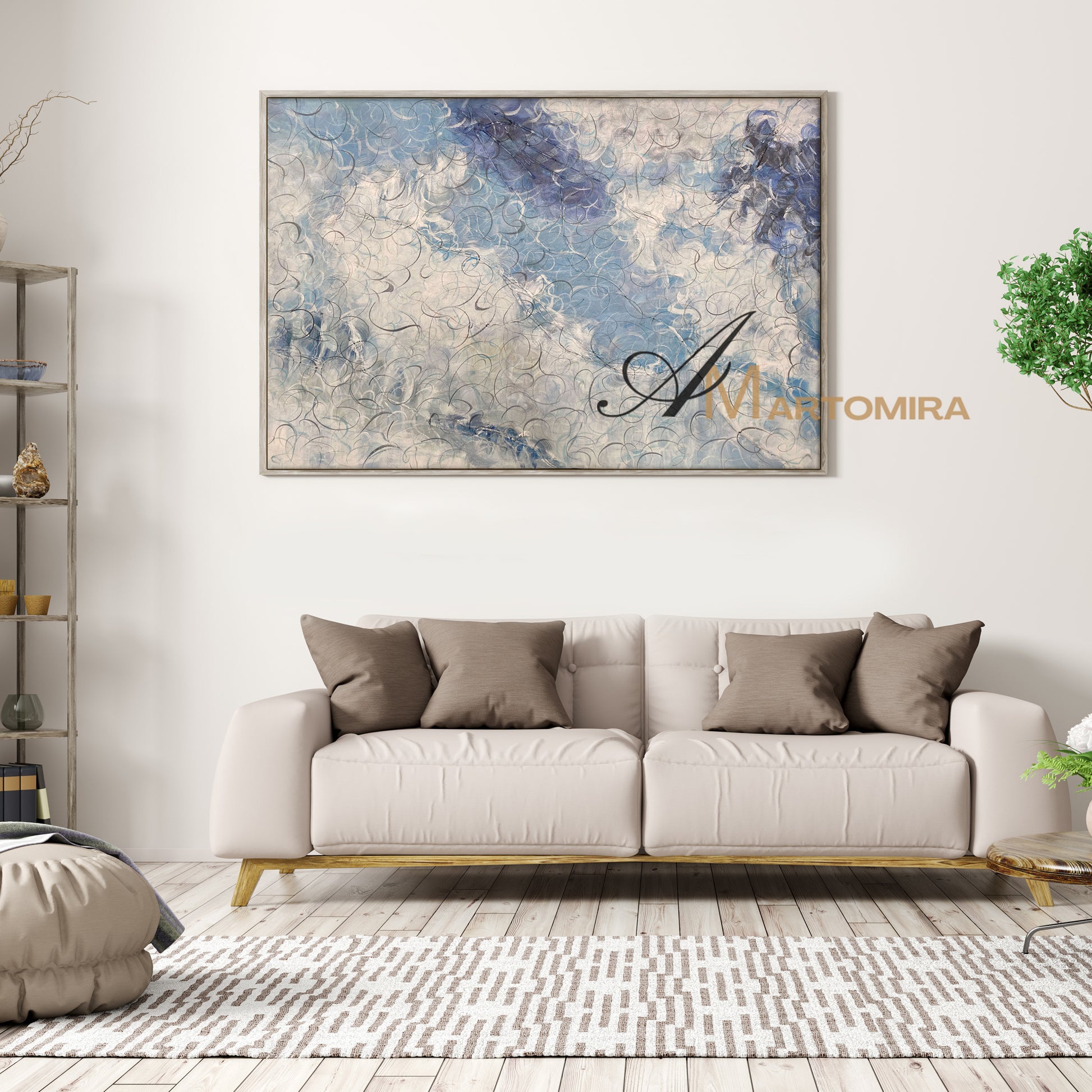 Clouds Wall Art | Blue And White Wall Art | Large Textured Canvas Wall Art | Abstract Landscape Art #NY023