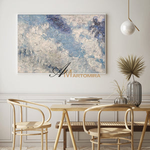 Clouds Wall Art | Blue And White Wall Art | Large Textured Canvas Wall Art | Abstract Landscape Art #NY023