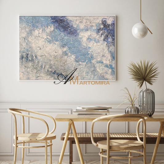 Clouds Wall Art | Blue And White Wall Art | Large Textured Canvas Wall Art | Abstract Landscape Art #NY023