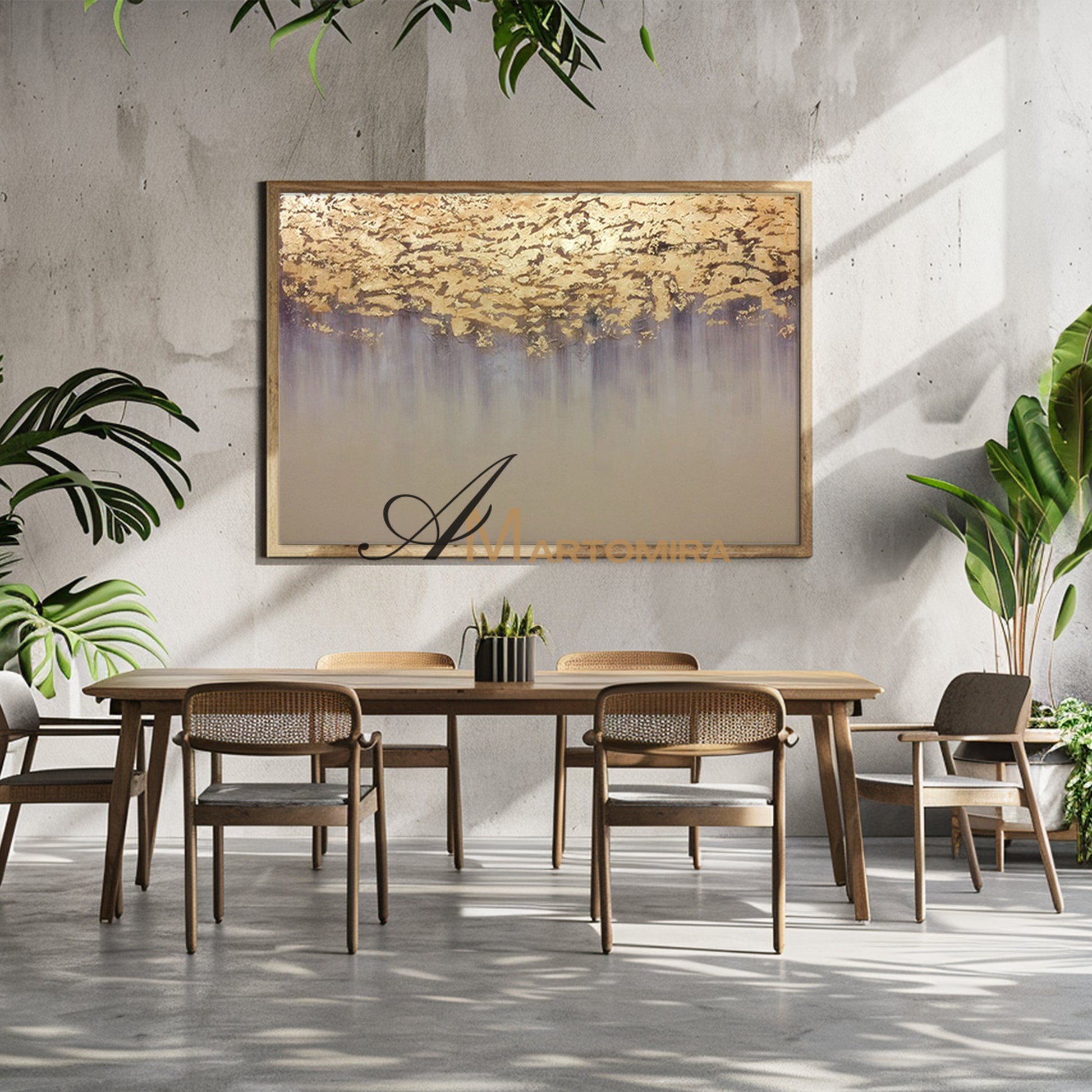 Gold Leaf Painting | Contemporary Wall Decor | Large Abstract Wall Art | Paintings For Living Room #SH001