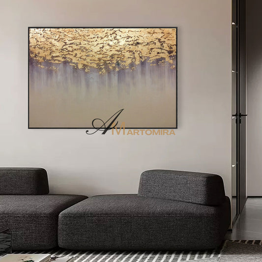 Gold Leaf Painting | Contemporary Wall Decor | Large Abstract Wall Art | Paintings For Living Room #SH001