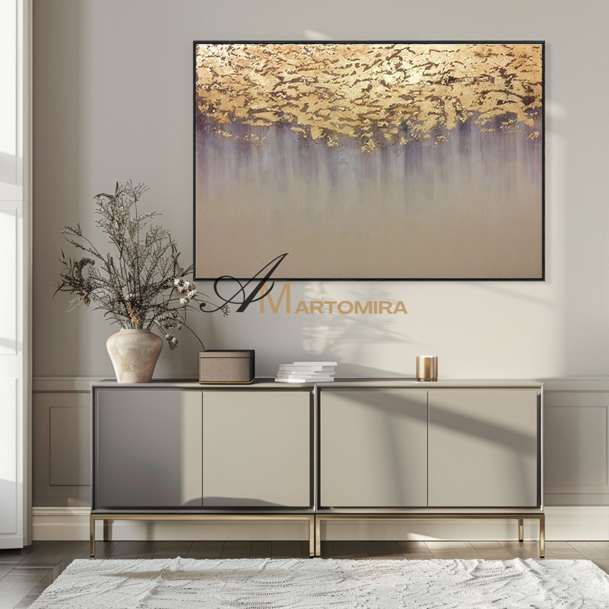 Gold Leaf Painting | Contemporary Wall Decor | Large Abstract Wall Art | Paintings For Living Room #SH001