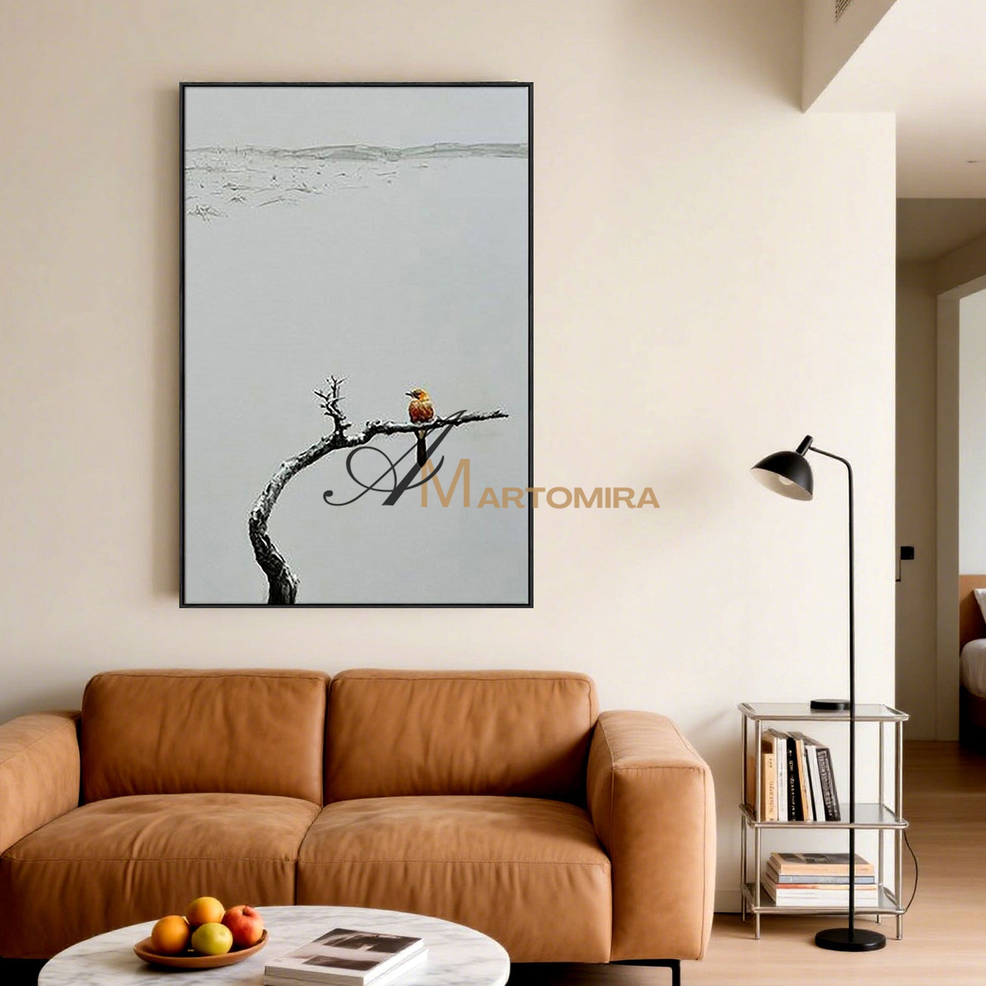 Bird Wall Art | Acrylic Landscape Painting | Large Neutral Abstract Wall Art | Modern Art #MF075