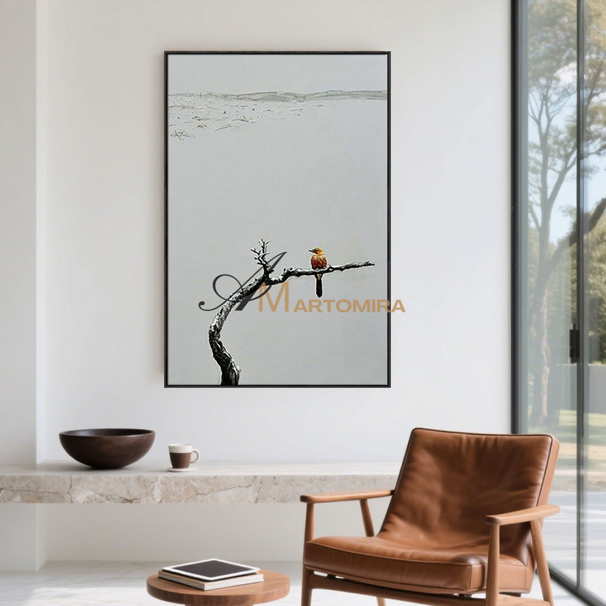 Bird Wall Art | Acrylic Landscape Painting | Large Neutral Abstract Wall Art | Modern Art #MF075