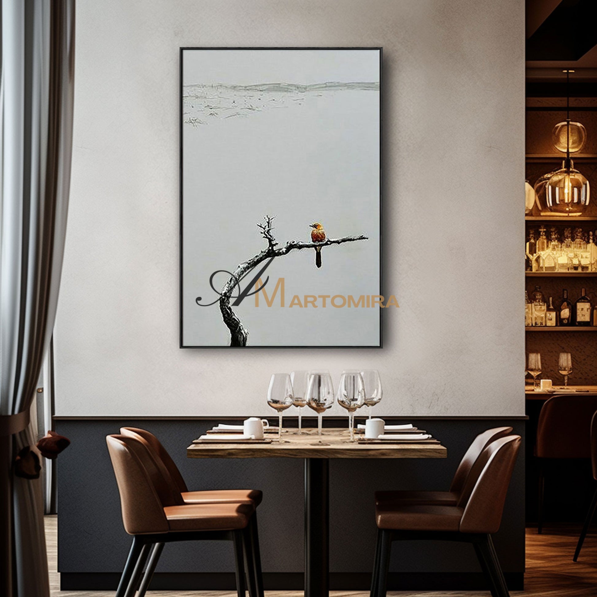 Bird Wall Art | Acrylic Landscape Painting | Large Neutral Abstract Wall Art | Modern Art #MF075