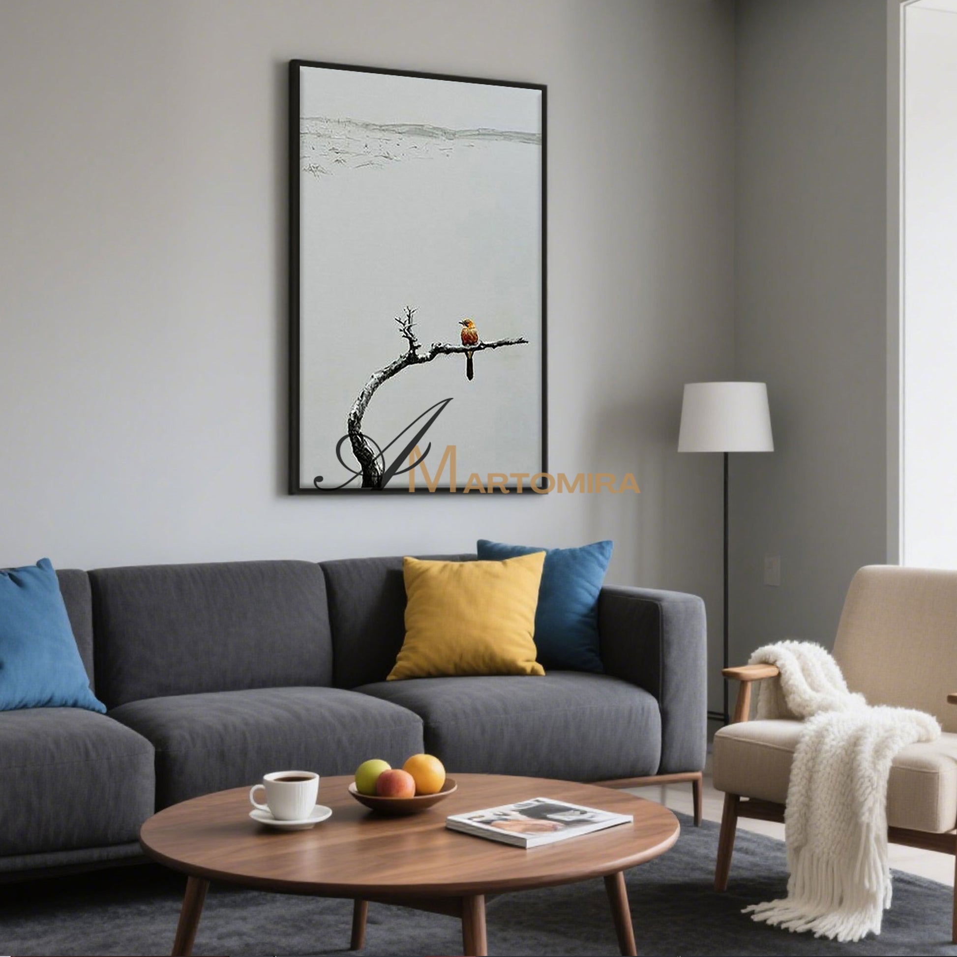 Bird Wall Art | Acrylic Landscape Painting | Large Neutral Abstract Wall Art | Modern Art #MF075
