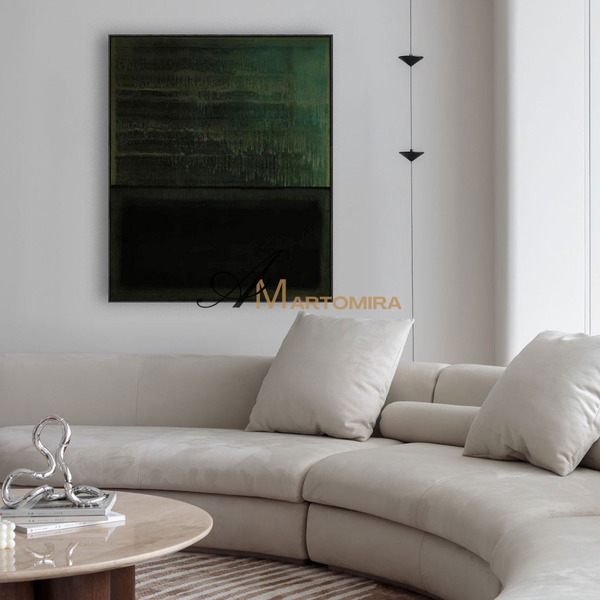 Abstract Art Paintings | Minimalist Abstract Art | Black And Green Wall Art| Modern Abstract Wall Art #MF076