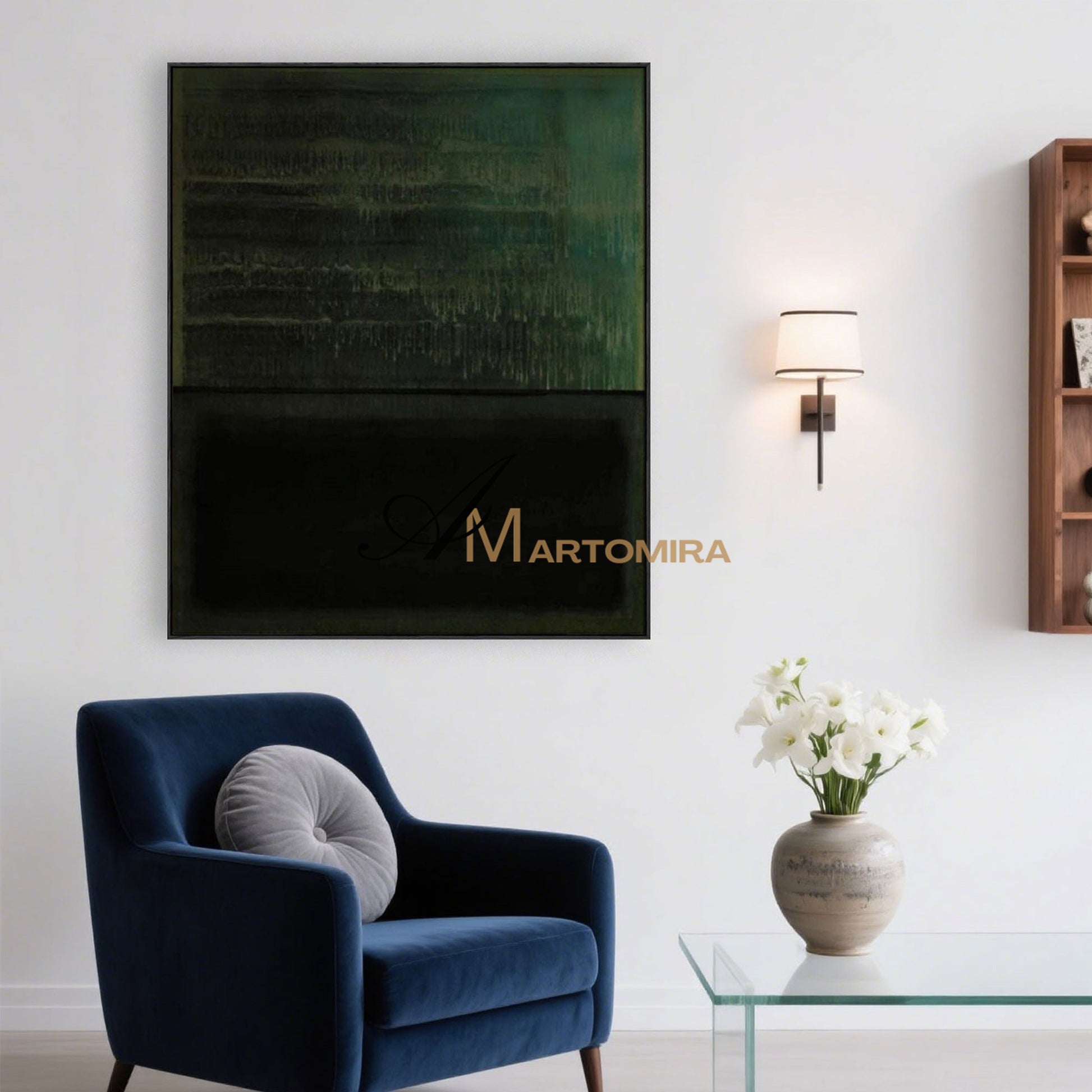 Abstract Art Paintings | Minimalist Abstract Art | Black And Green Wall Art| Modern Abstract Wall Art #MF076