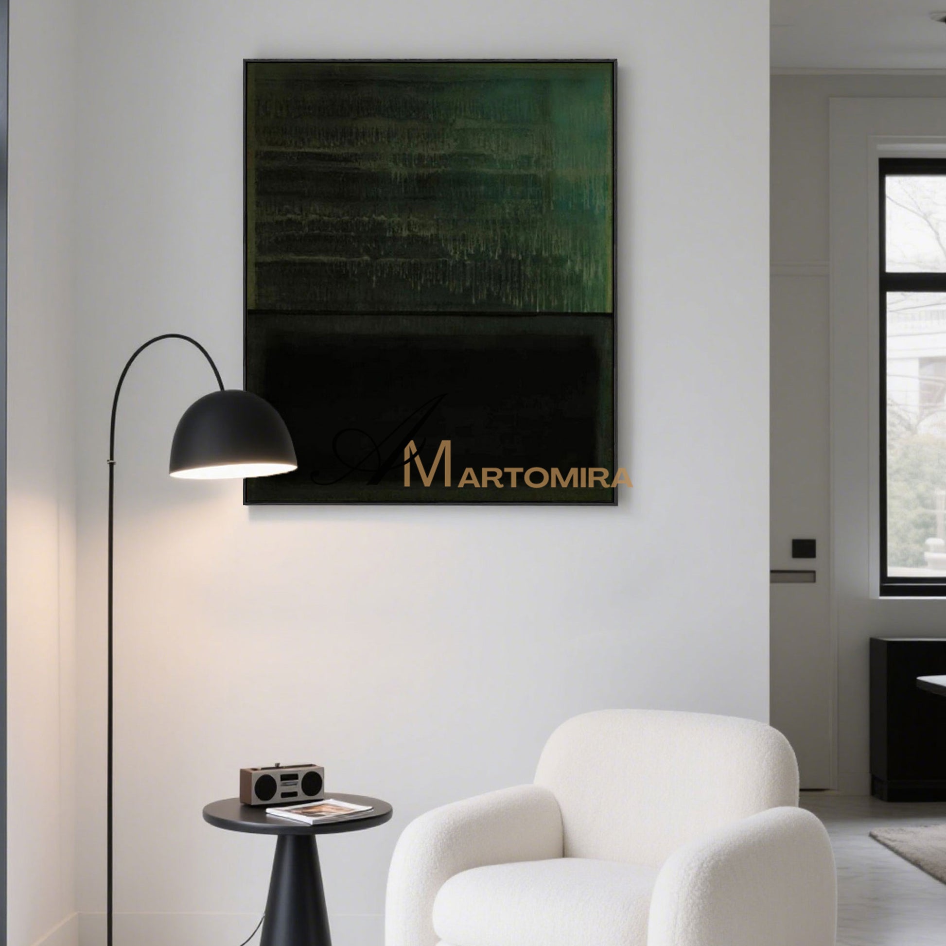 Abstract Art Paintings | Minimalist Abstract Art | Black And Green Wall Art| Modern Abstract Wall Art #MF076