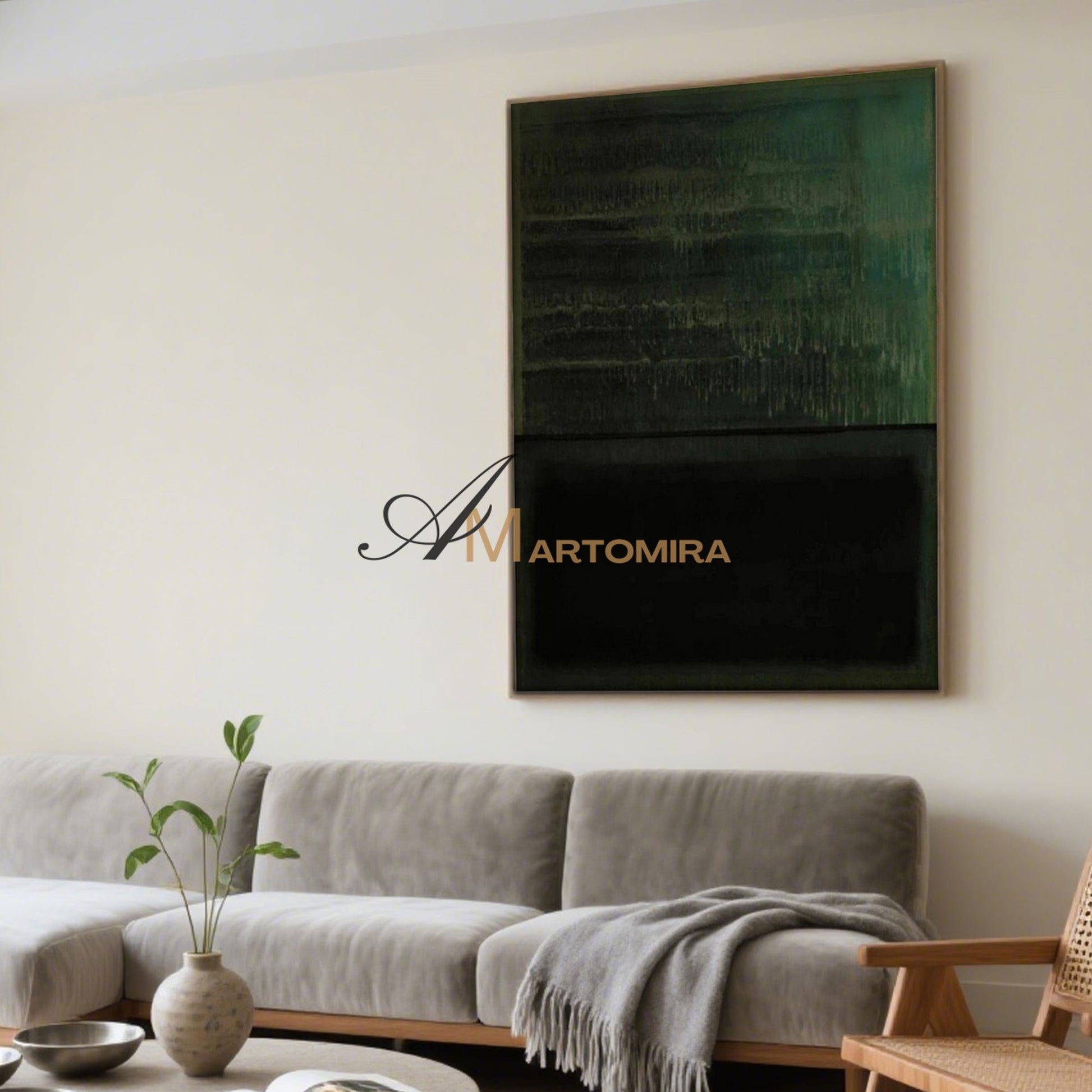 Abstract Art Paintings | Minimalist Abstract Art | Black And Green Wall Art| Modern Abstract Wall Art #MF076