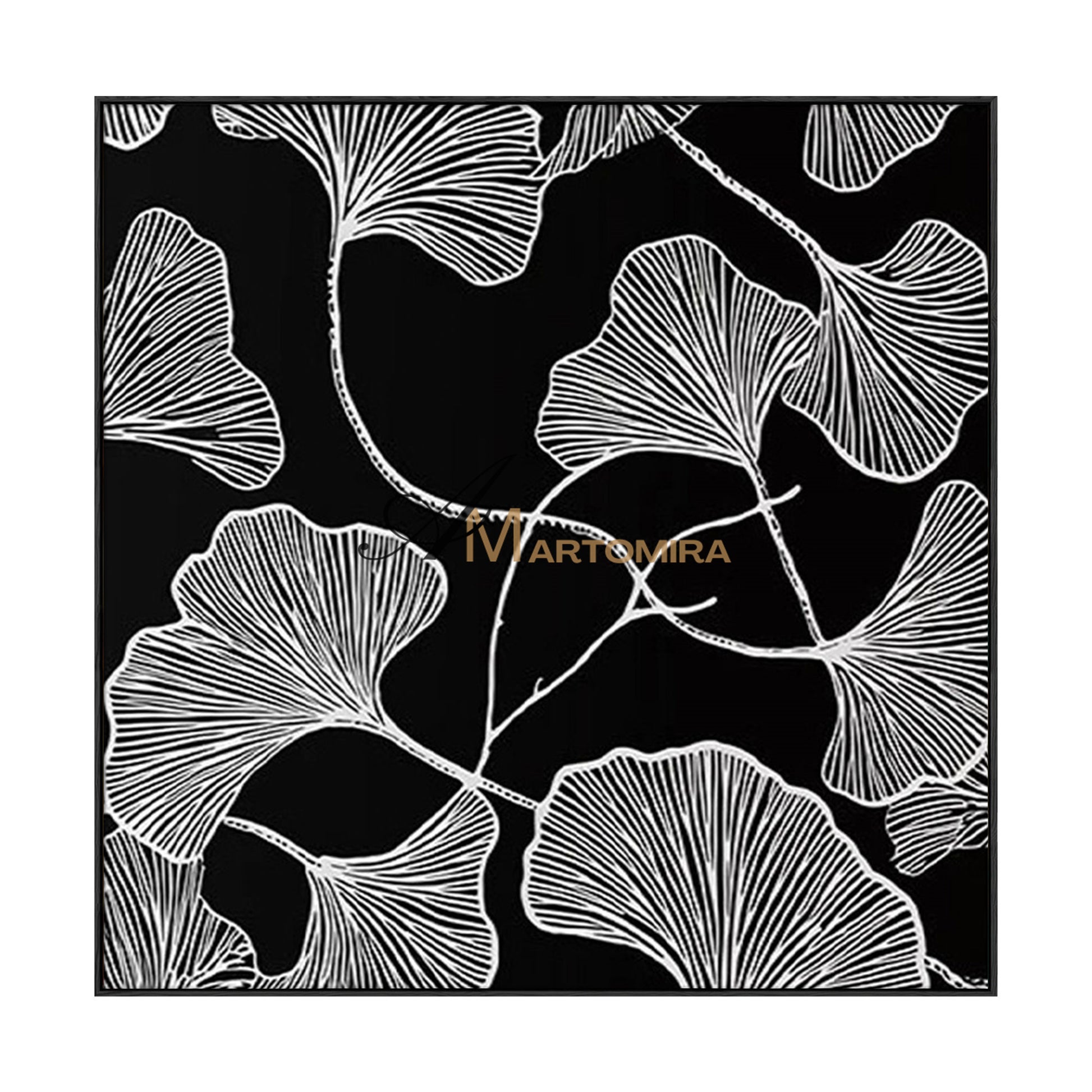 Abstract Painting Floral | Ginkgo Leaf Wall Art | Black And White Floral Wall Art | Flower Painting #MF077