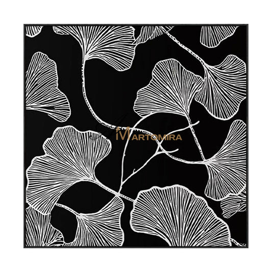 Abstract Painting Floral | Ginkgo Leaf Wall Art | Black And White Floral Wall Art | Flower Painting #MF077