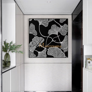 Abstract Painting Floral | Ginkgo Leaf Wall Art | Black And White Floral Wall Art | Flower Painting #MF077