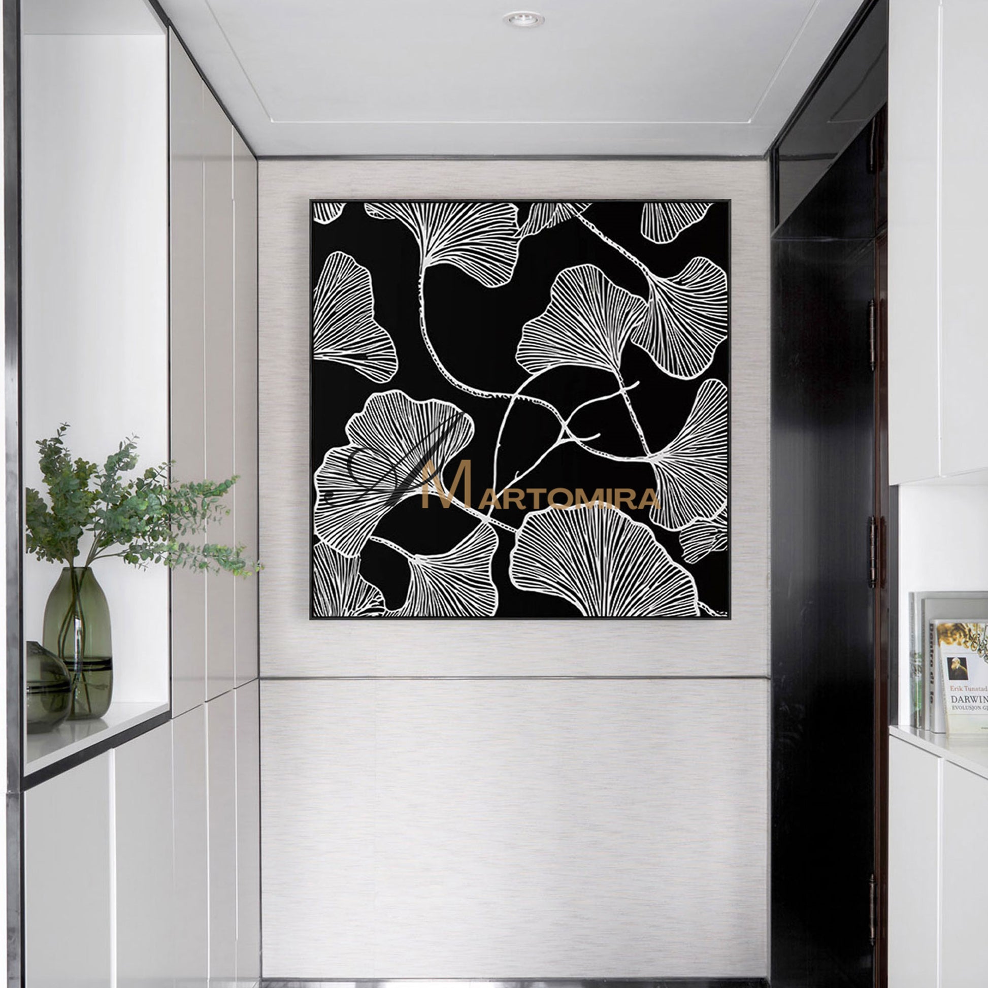 Abstract Painting Floral | Ginkgo Leaf Wall Art | Black And White Floral Wall Art | Flower Painting #MF077