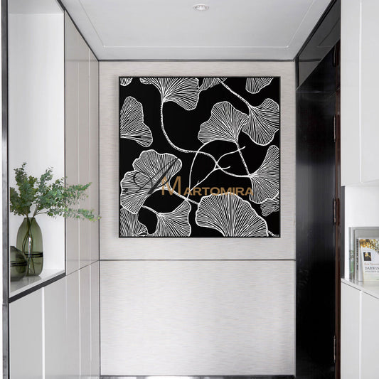 Abstract Painting Floral | Ginkgo Leaf Wall Art | Black And White Floral Wall Art | Flower Painting #MF077