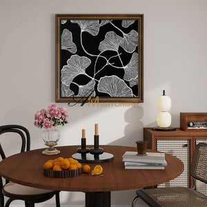 Abstract Painting Floral | Ginkgo Leaf Wall Art | Black And White Floral Wall Art | Flower Painting #MF077