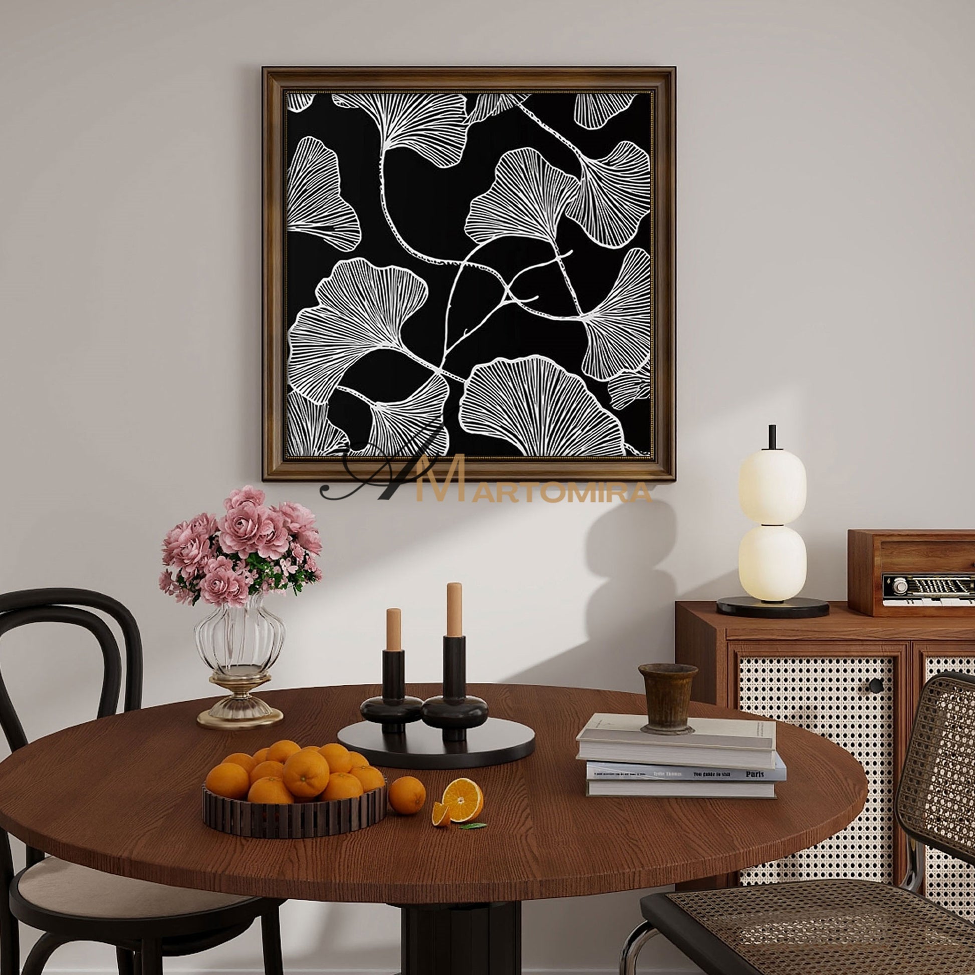 Abstract Painting Floral | Ginkgo Leaf Wall Art | Black And White Floral Wall Art | Flower Painting #MF077