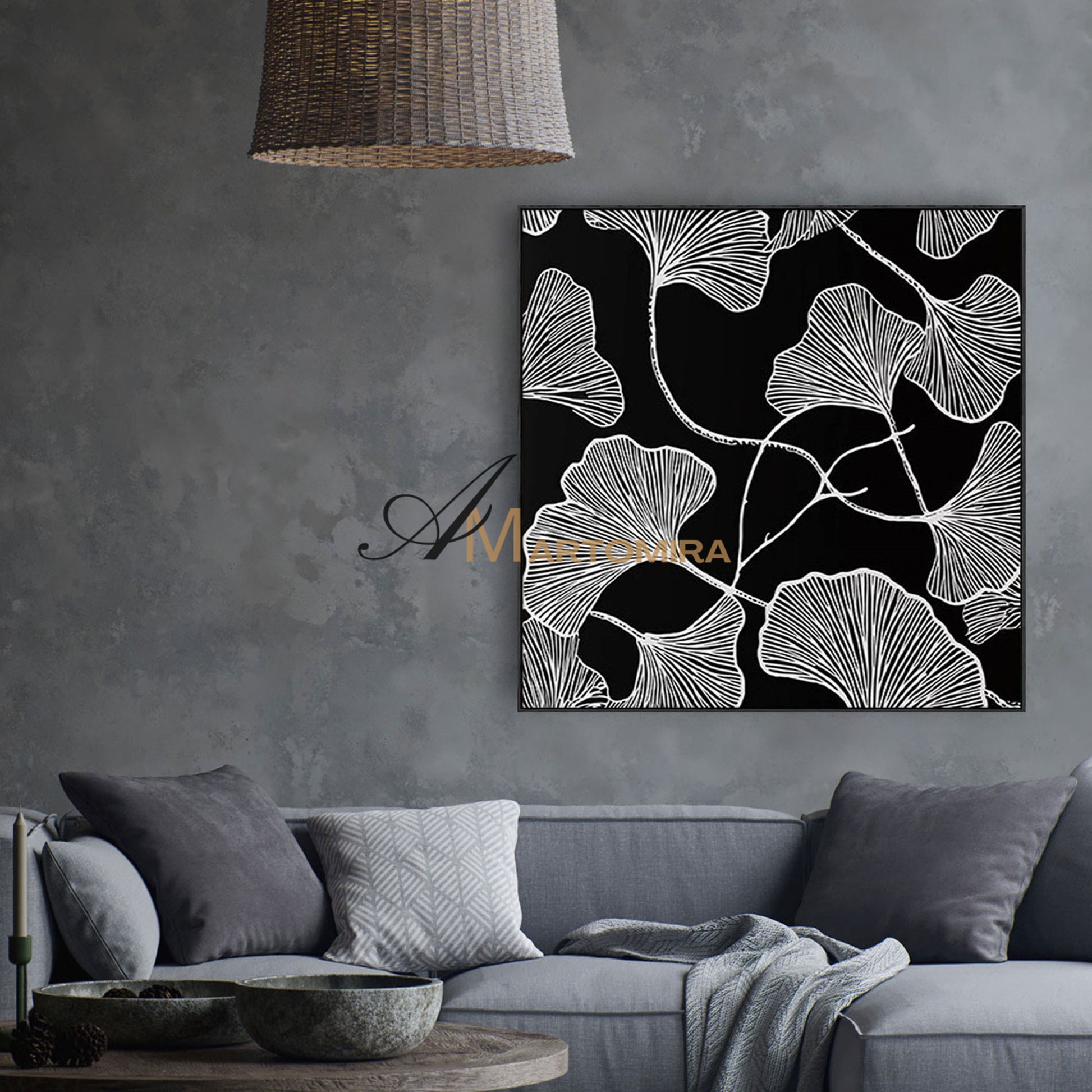 Abstract Painting Floral | Ginkgo Leaf Wall Art | Black And White Floral Wall Art | Flower Painting #MF077