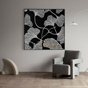 Abstract Painting Floral | Ginkgo Leaf Wall Art | Black And White Floral Wall Art | Flower Painting #MF077
