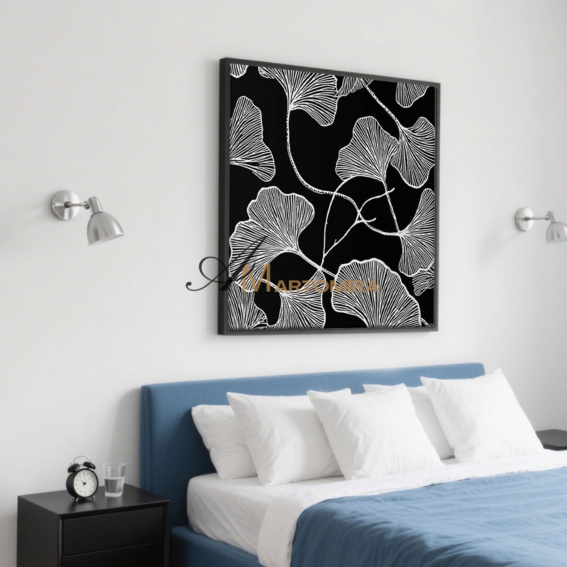 Abstract Painting Floral | Ginkgo Leaf Wall Art | Black And White Floral Wall Art | Flower Painting #MF077