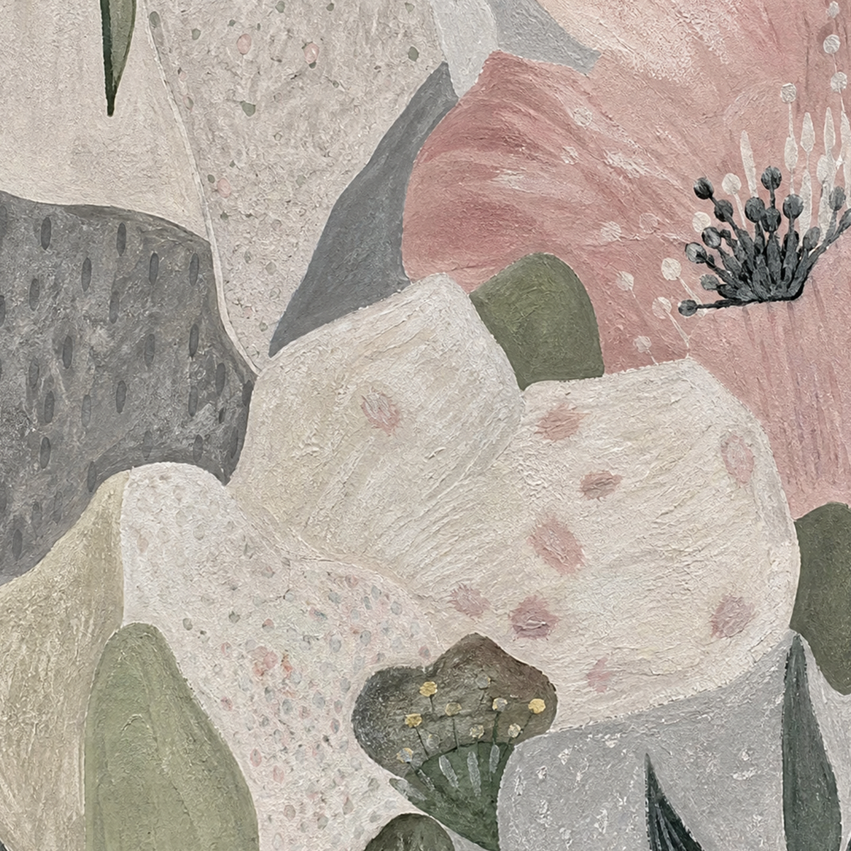 Close-up of Serene Blush Bloom Abstract Impasto Painting texture