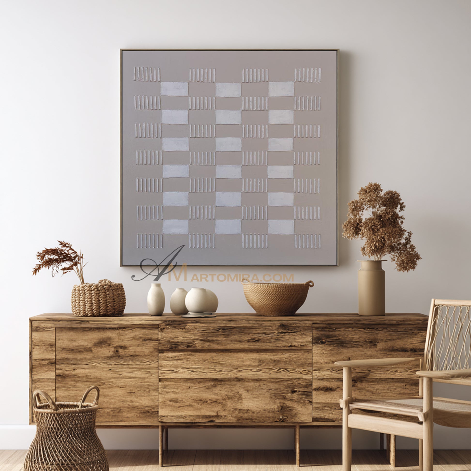 Wabi-Sabi Minimalist Textured Grid Painting | Neutral Abstract Canvas Art | Beige Geometric Wall Art | Modern Aesthetic Home Decor #WB002