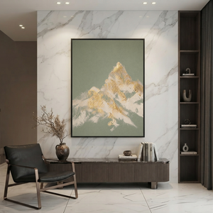 Abstract Textured Sage Green Gold Beige Landscape Vertical Wall Art for Living Room