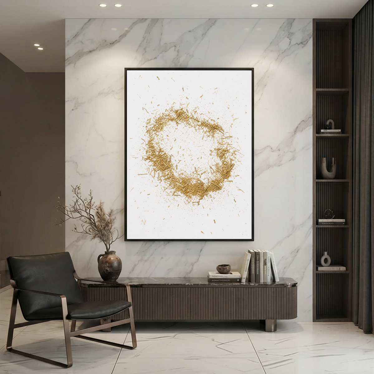 Abstract Gold and White Textured 3D Relief Vertical Wall Art for Living Room