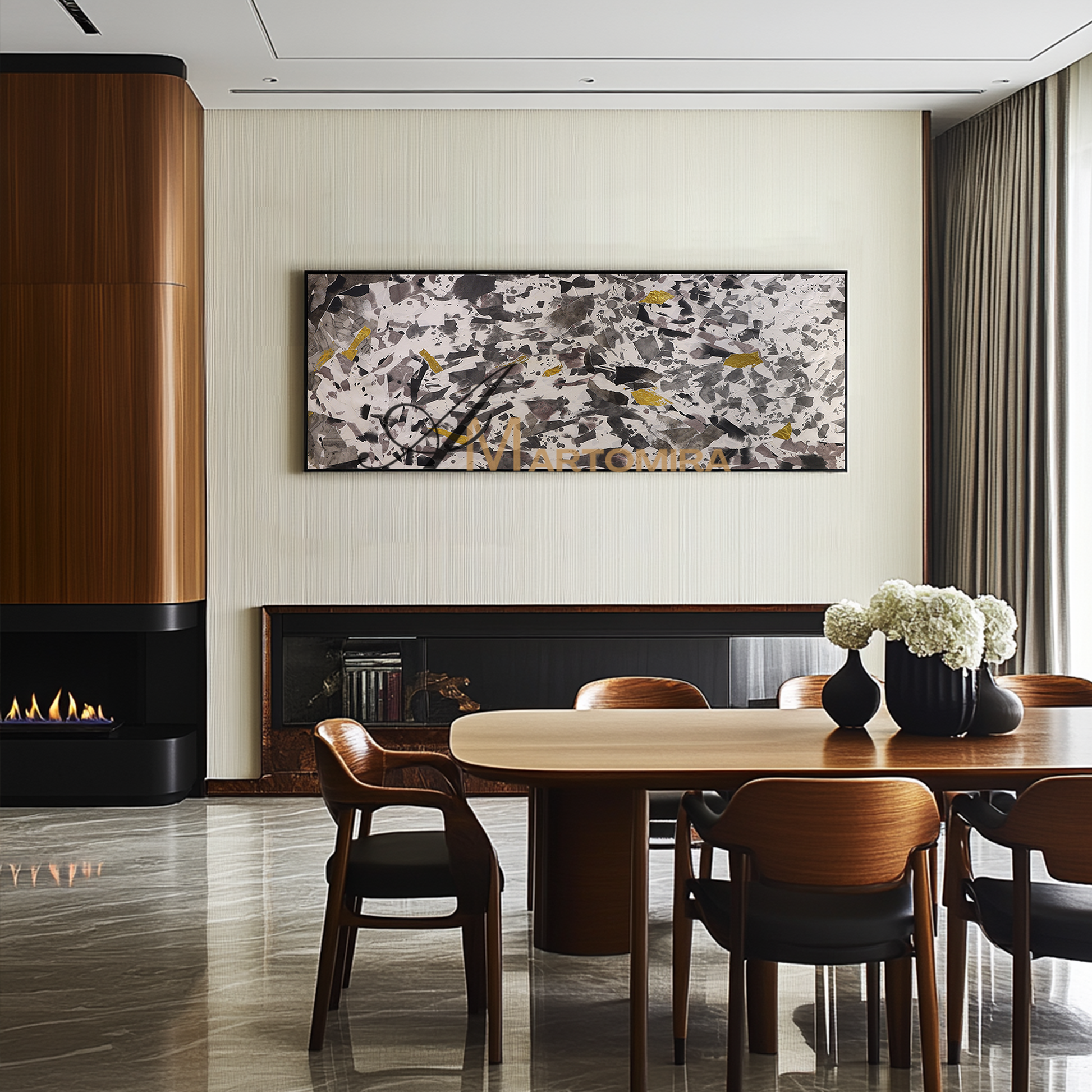 Black And White Wall Art | Abstract Art | Modern Abstract Wall Art | Large Horizontal Wall Art #DF052