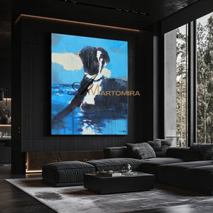 Animal Wall Art | Blue And Black Wall Art | Dog On Painting | Modern Abstract Art #DF040