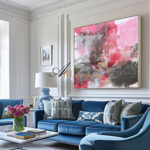 Square Wall Art | Pink And Grey Abstract Art | Minimalist Abstract Art | Wall Art Decor #DF018