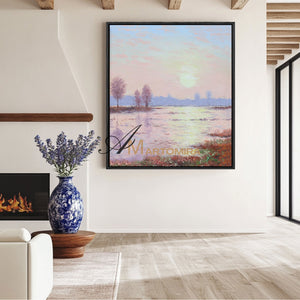 Landscape Wall Art | Pink Wall Art | Sunset Canvas Painting | Landscape Canvas Oil Painting #DF011