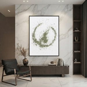 Abstract Minimalist Green and White Textured Vertical Wall Art for Living Room
