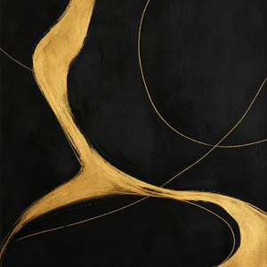 Black White Gold Abstract Impasto Textured Wall Art Modern Elegant Minimalist Bold Brushwork Large Canvas Painting for Contemporary Home Decor