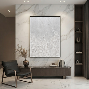 White Light Gray Textured Minimalist Abstract Vertical Wall Art for Living Room