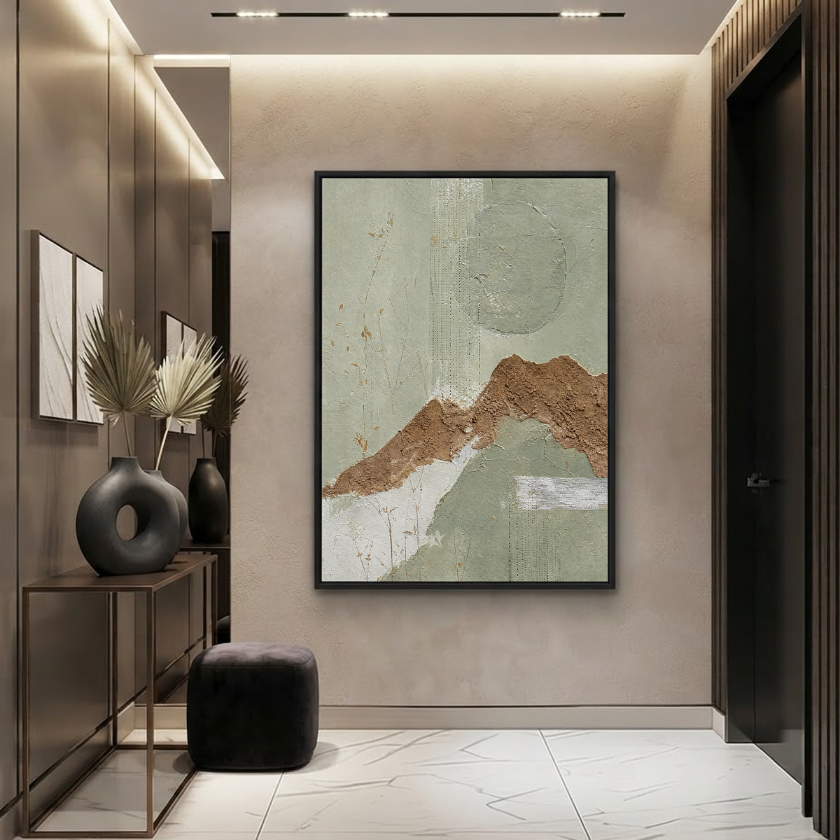 Textured Terracotta Ridge Sage Green Landscape Painting