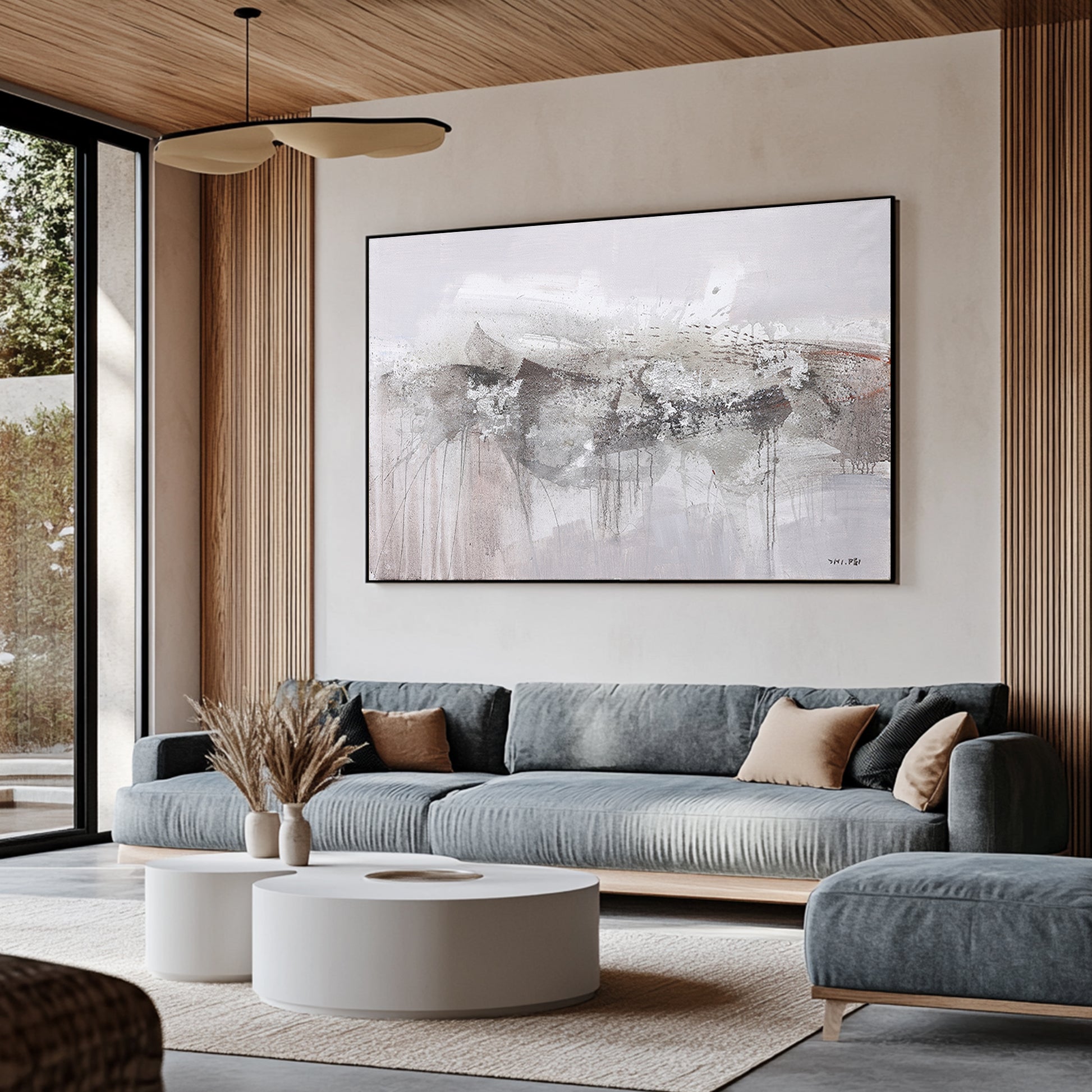 Large Art Canvas | Grey Wall Art | Wabi Sabi Wall Art | Paintings For Living Room #DF027